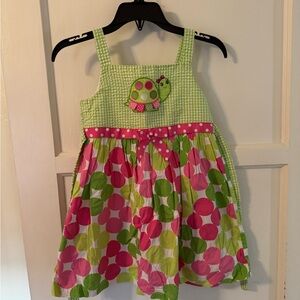 Ashley Ann Girls Lime Green & Pink Polka Dot Summer Dress